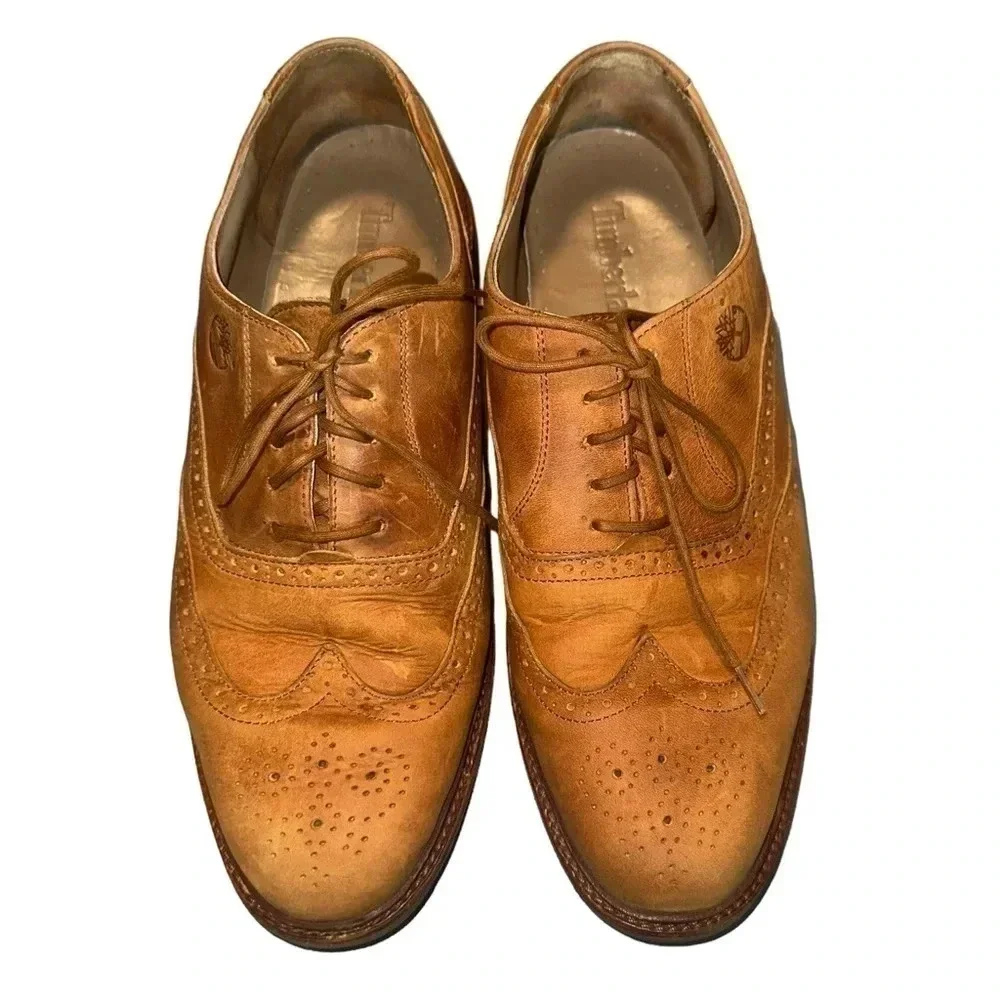 Timberland waterproof natural tan leather distressed Oxford dress shoes‎ size 10 - Picture 3 of 8